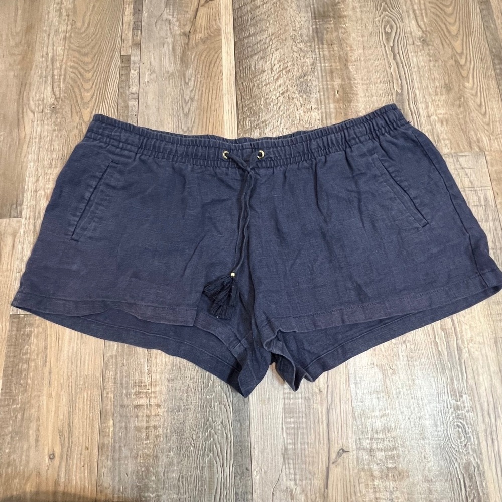 Lilly Pulitzer Womens Shorts 100% Linen Tassel Drawstring Navy Blue XL